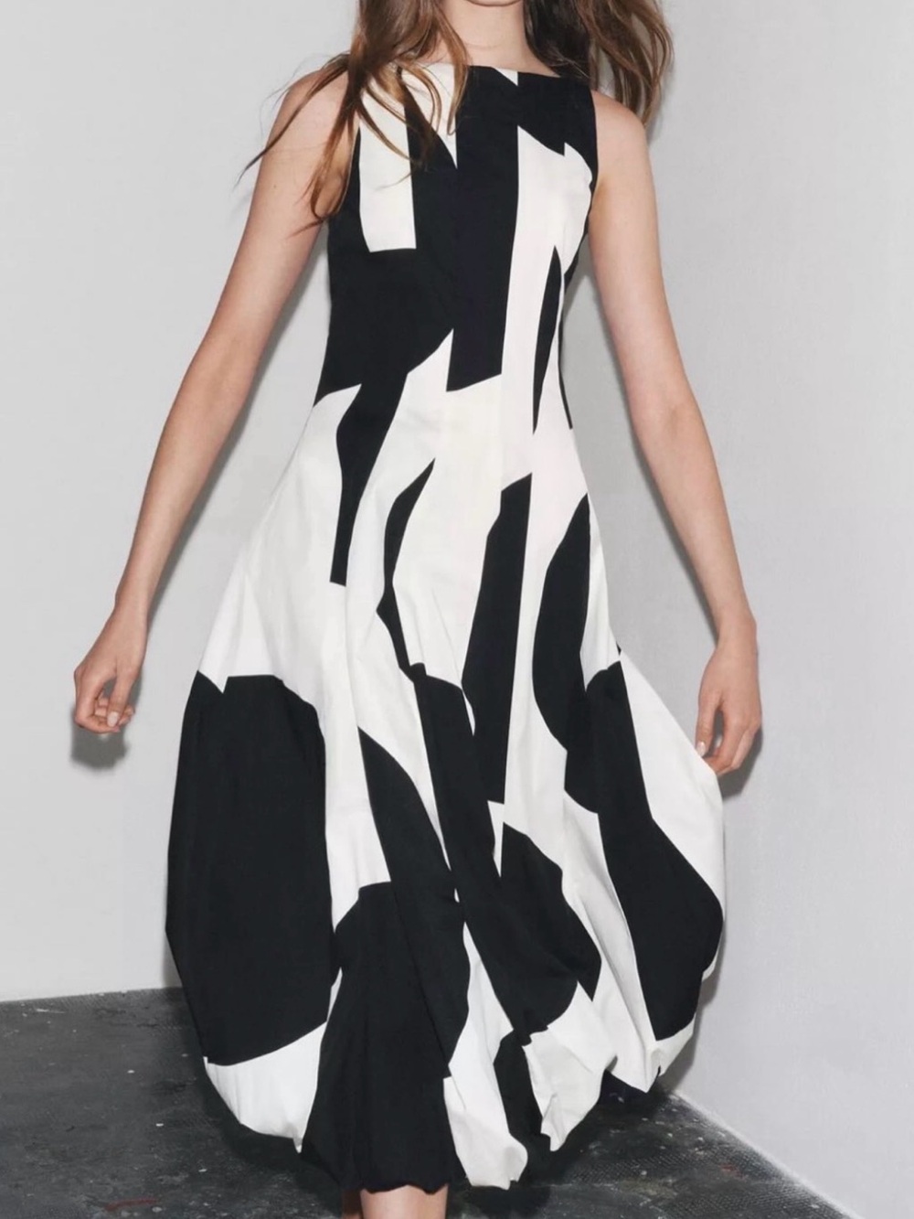 Zara Patterned Abstract Balloon Maxi Dress